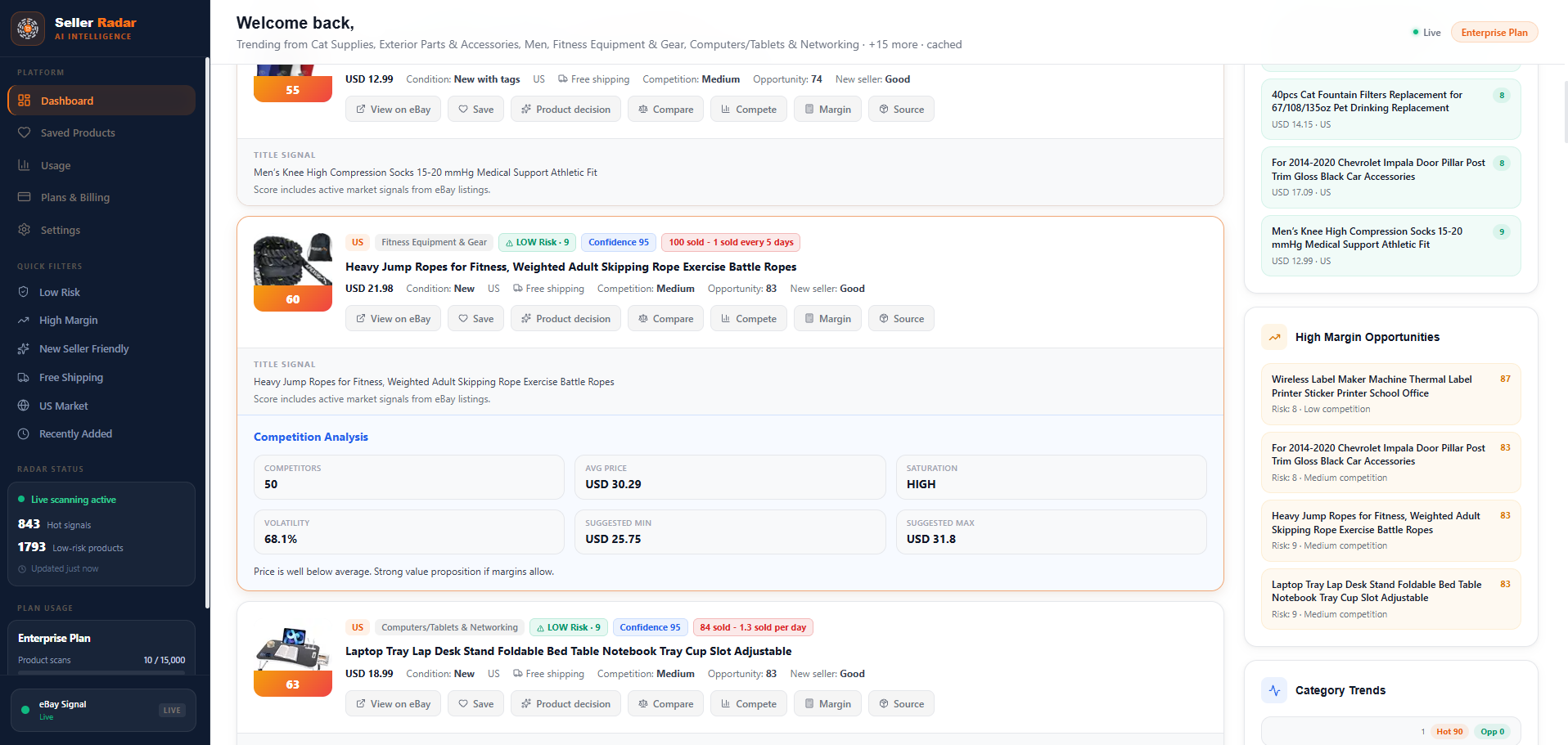 Competition analysis view showing market signals and competitor context